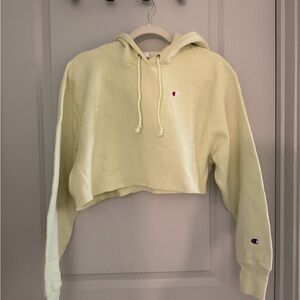 Champion Women's Light Yellow/Neon Cropped Hoodie